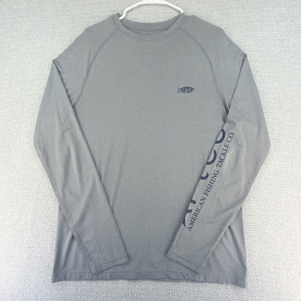 AFTCO Fishing Shirt Mens Medium Gray AFTECH Performance Stretch Long Sleeve